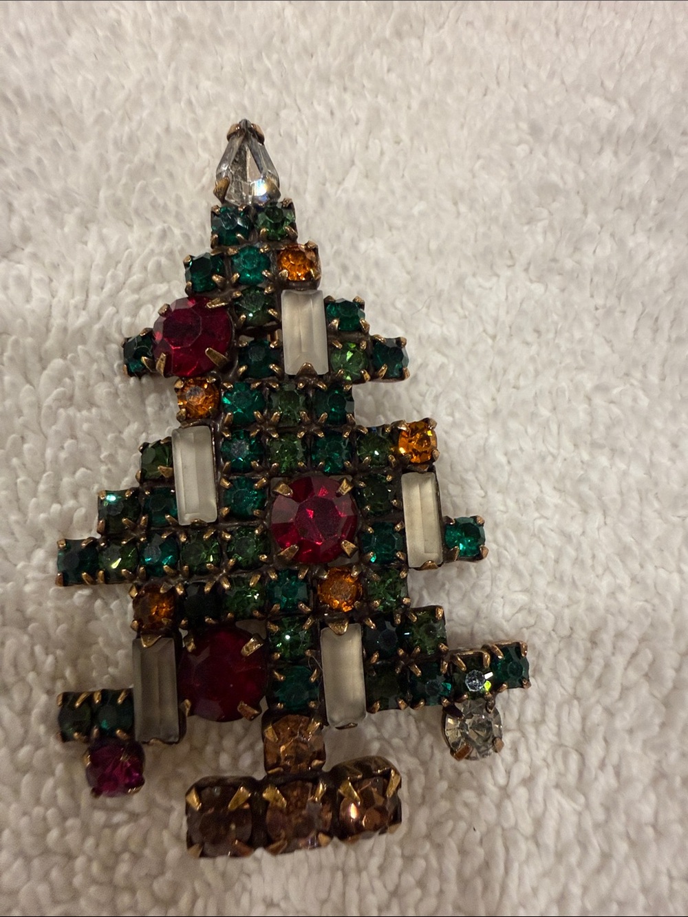 Albert Weiss Green, Red & Amber Crystal Christmas Tree Brooch